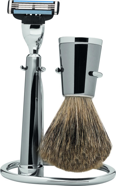 Erbe scheerset | 3-bladig scheermes voor Gillette® Mach3® | Metaal Titanium geraffineerd | dassenhaar "Series Premium Design NEW YORK"