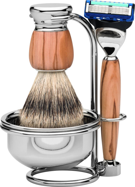 Scheerset Gillette Fusion Scheerkwast Dashaar zilverspits Olijfhout "Series Premium Design MILANO"5510452