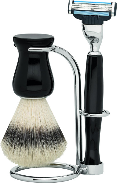 Erbe Scheerset | Gillette® Mach3® edelhars in zwart | Synthetisch "Series Premium Design BARCELONA"