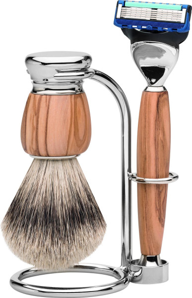 Scheerset |Gillette® Fusion™| Dashaar zilverspits | Olijfhout "Series Premium Design MILANO"