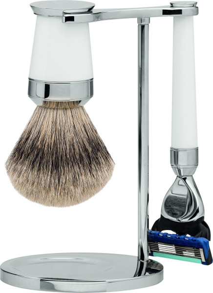 Scheerset | |Gillette® Fusion™| edelhars in wit | Dashaar zilverspits "Premium Design Parijs"